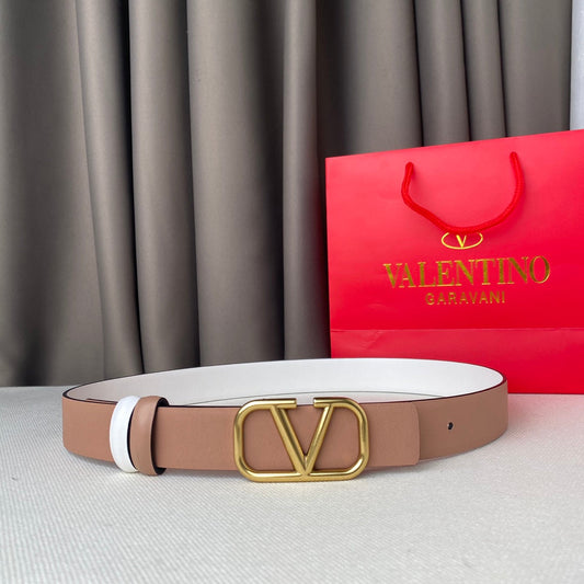 REVERSIBLE VLOGO SIGNATURE BELT IN GLOSSY BEIGE WHITE CALFSKIN GHW 30 MM - 30