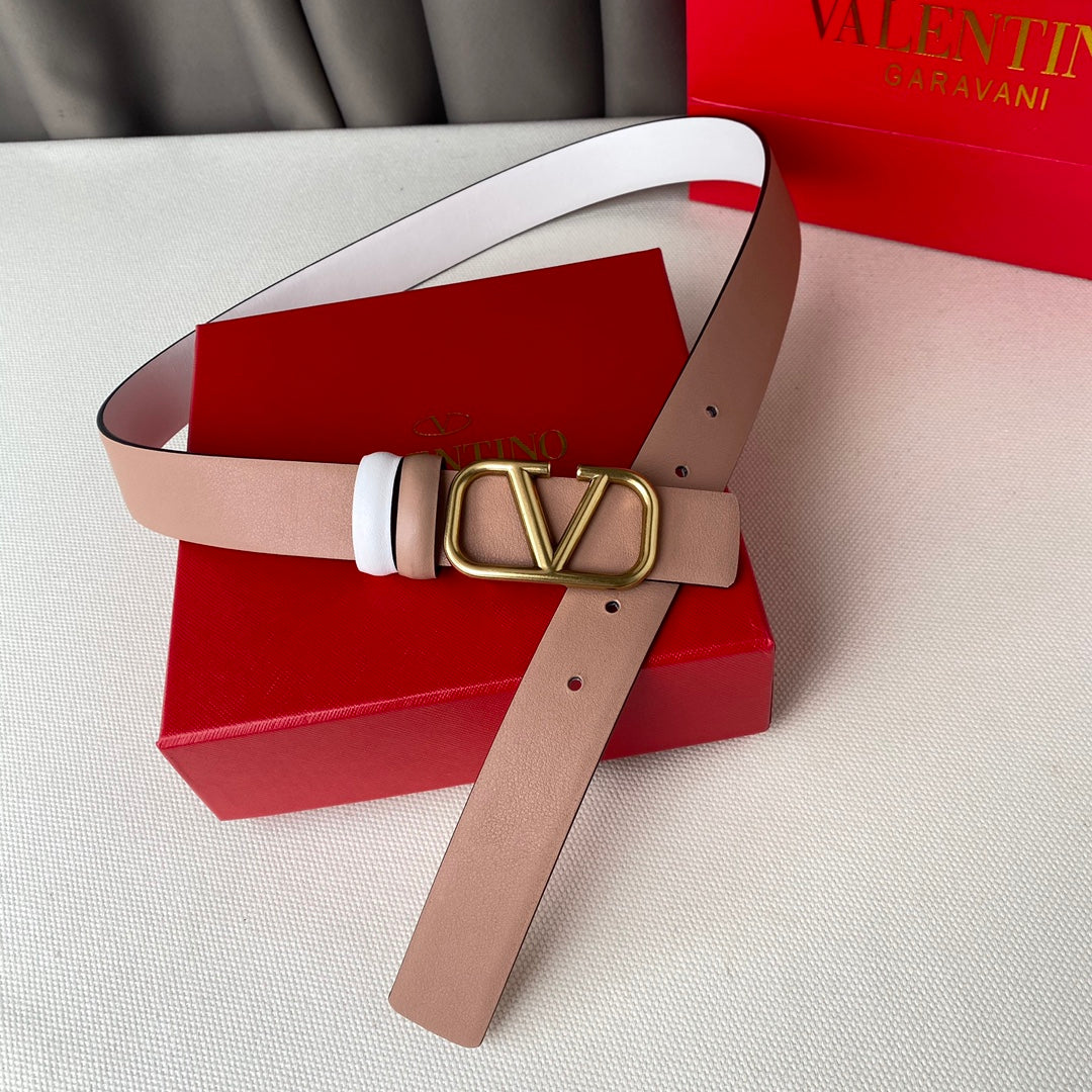REVERSIBLE VLOGO SIGNATURE BELT IN GLOSSY BEIGE WHITE CALFSKIN GHW 30 MM - 30
