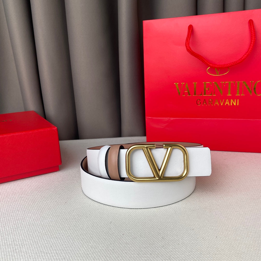 REVERSIBLE VLOGO SIGNATURE BELT IN GLOSSY BEIGE WHITE CALFSKIN GHW 30 MM - 30