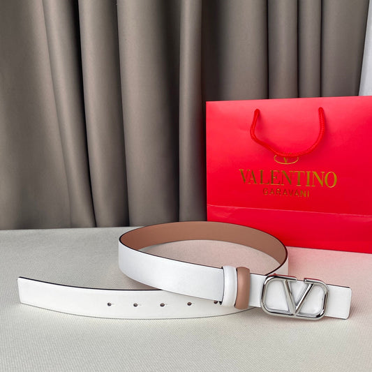 REVERSIBLE VLOGO SIGNATURE BELT IN GLOSSY BEIGE WHITE CALFSKIN SHW 30 MM - 30