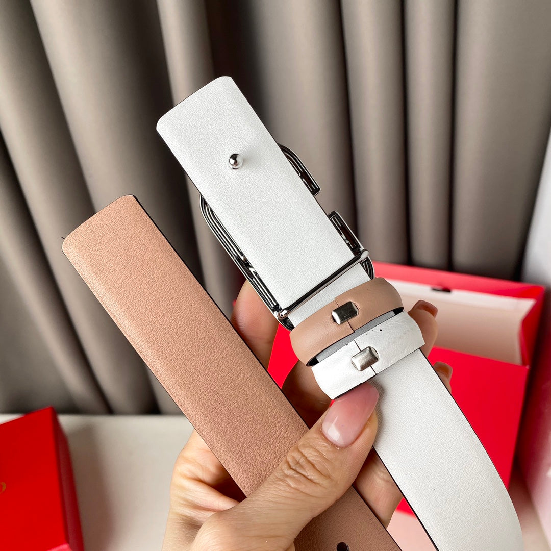 REVERSIBLE VLOGO SIGNATURE BELT IN GLOSSY BEIGE WHITE CALFSKIN SHW 30 MM - 30
