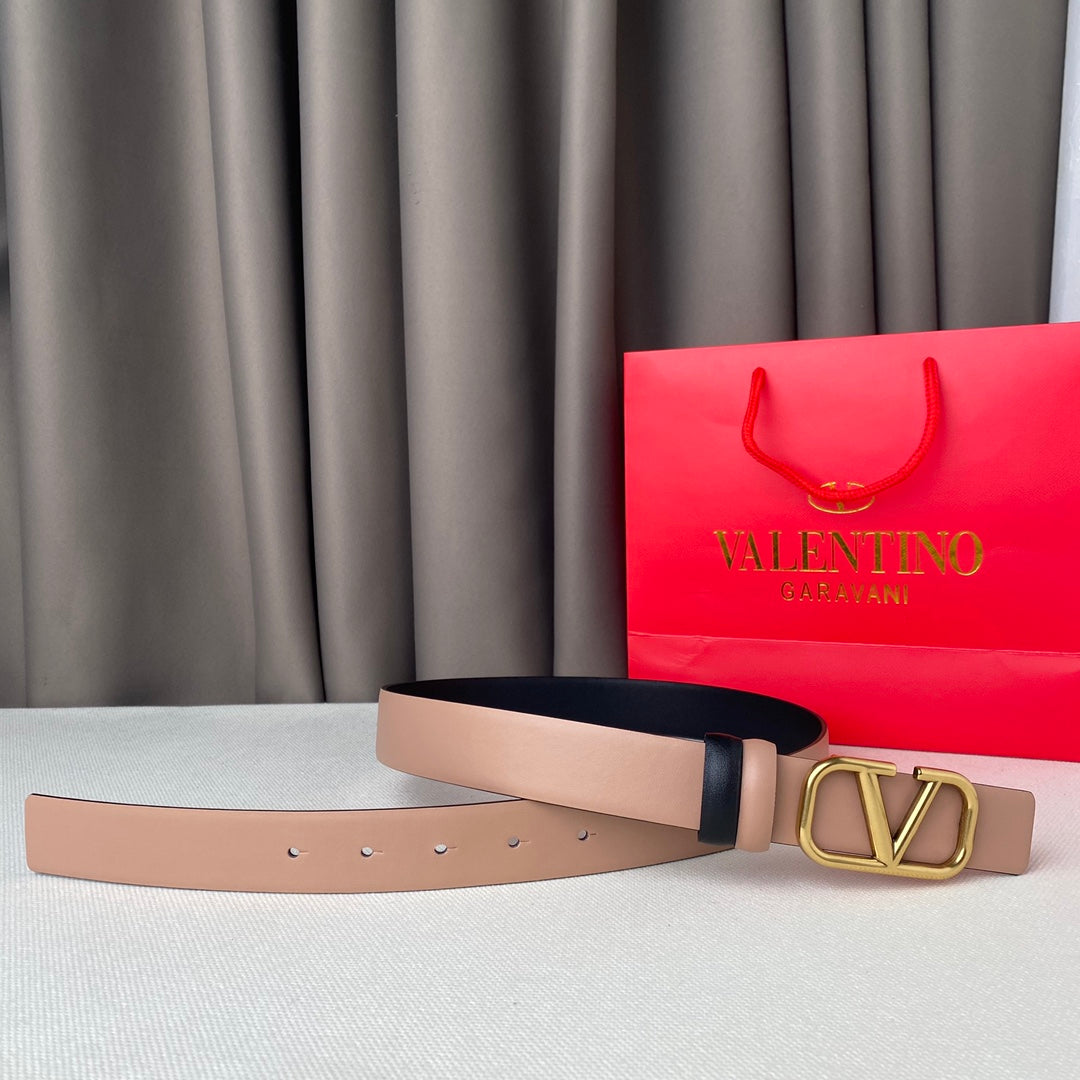 REVERSIBLE VLOGO SIGNATURE BELT IN GLOSSY BEIGE BLACK CALFSKIN GHW 30 MM - 30