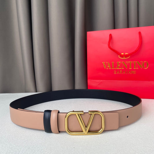 REVERSIBLE VLOGO SIGNATURE BELT IN GLOSSY BEIGE BLACK CALFSKIN GHW 30 MM - 30