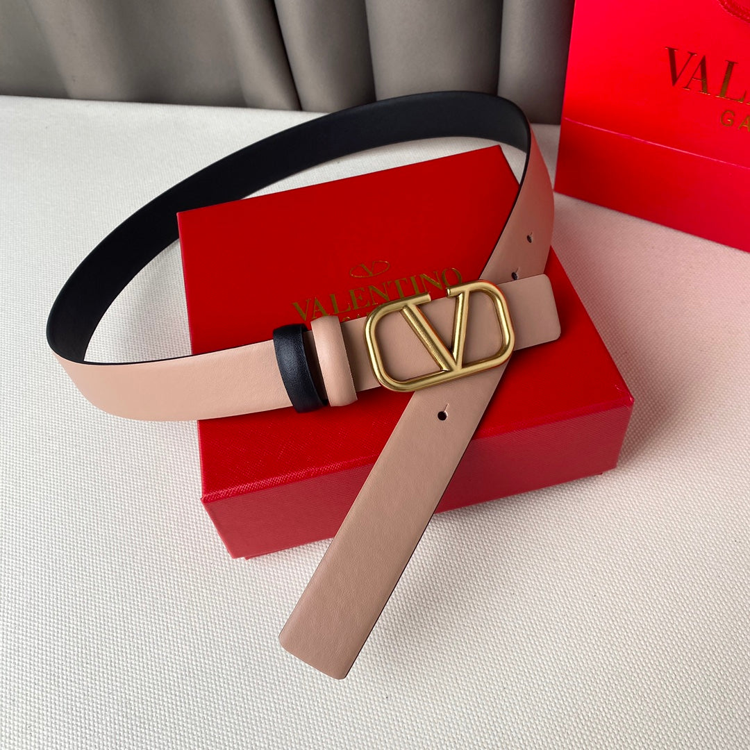 REVERSIBLE VLOGO SIGNATURE BELT IN GLOSSY BEIGE BLACK CALFSKIN GHW 30 MM - 30