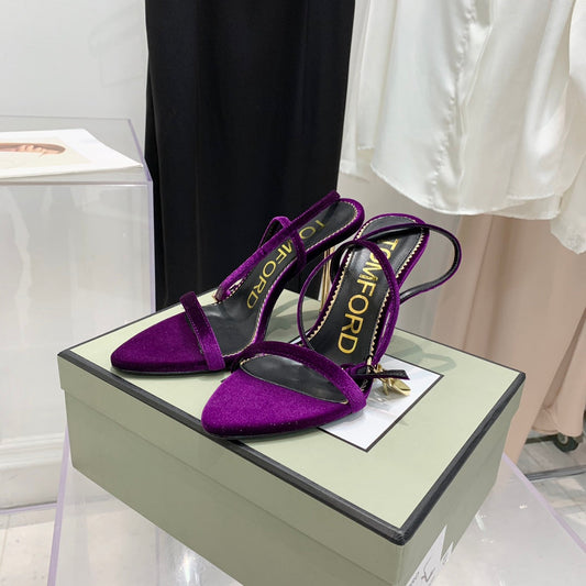 PADLOCK HIGH HEEL 10 CM SANDAL IN WINE PURPLE VELVET