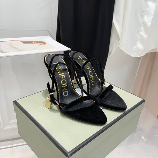 TOM FORD 26S ЗОЛОТИСТІ ТУФЛІ НА КАБЛУКУ 105 ММ З ЧОРНОГО ОКСАМИТУ