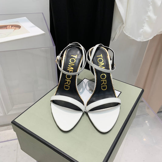 ТУФЛІ TOM FORD 26S НА ВИСОКИХ ПІДБОРАХ (105 ММ) З ЗОЛОТОЮ ПРЯЖКОЮ З БІЛОЇ ОВЕЧОЇ ШКІРИ