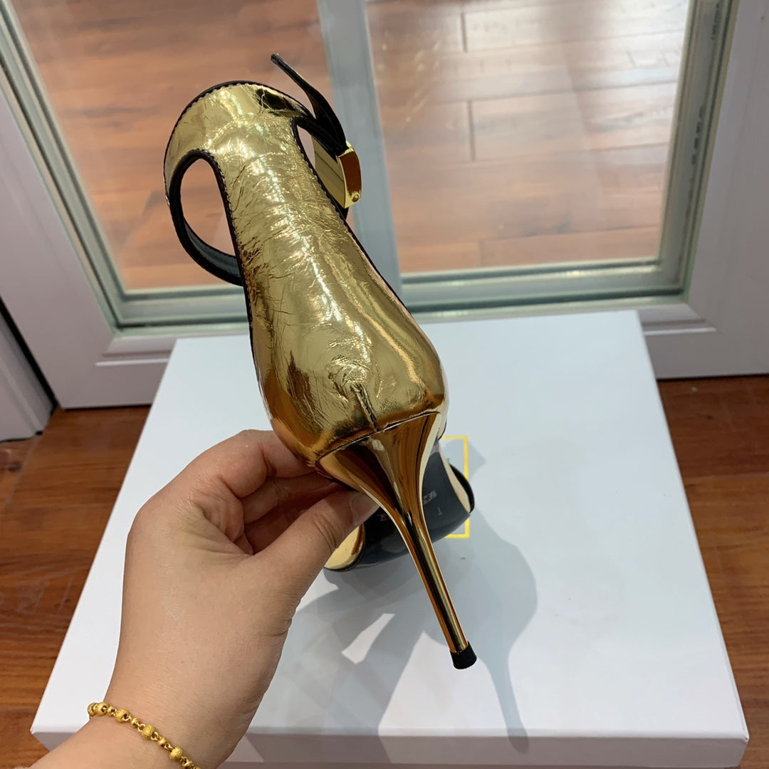 BALMAIN 25S UMA HEELED SANDALS 105MM IN GOLD CALFSKIN - 35