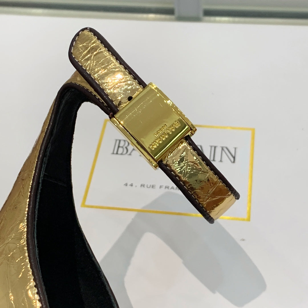 BALMAIN 25S UMA HEELED SANDALS 105MM IN GOLD CALFSKIN - 35