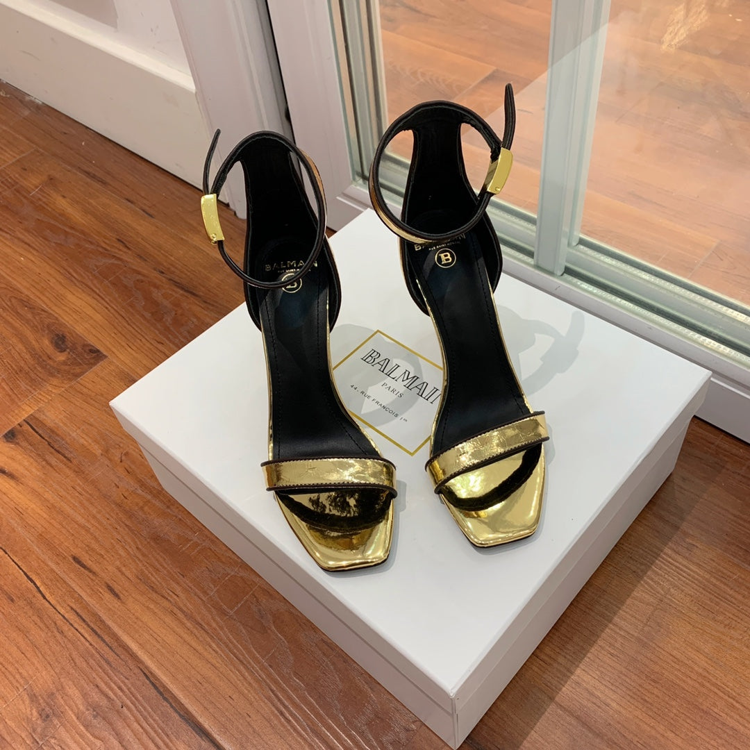 BALMAIN 25S UMA HEELED SANDALS 105MM IN GOLD CALFSKIN - 35