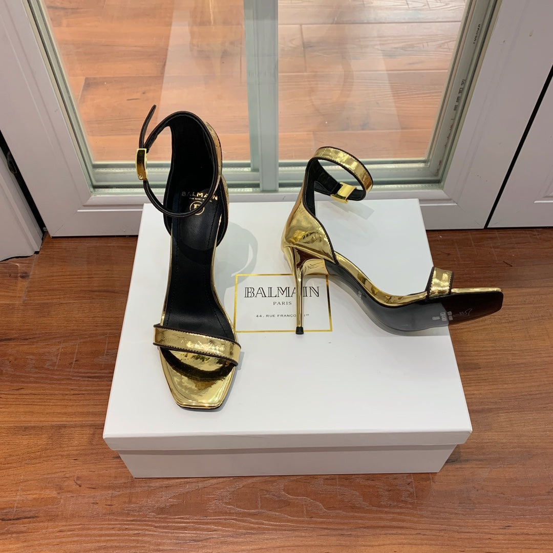 BALMAIN 25S UMA HEELED SANDALS 105MM IN GOLD CALFSKIN - 35