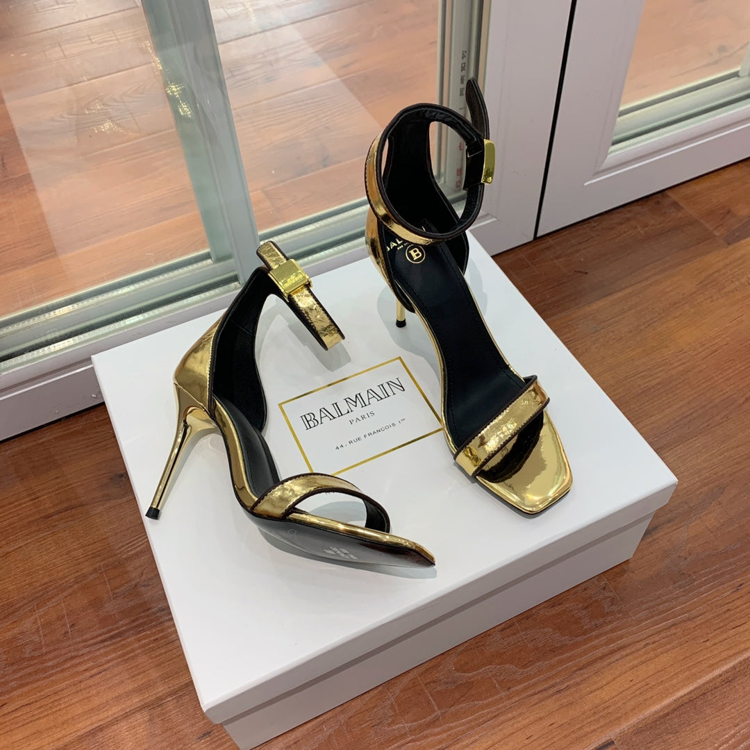 BALMAIN 25S UMA HEELED SANDALS 105MM IN GOLD CALFSKIN - 35