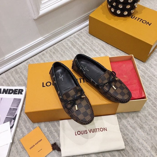 LV WOMEN'S DRIVER MOCCASIN IN EBENE DAMIER  MONOGRAM CALFSKIN - 35