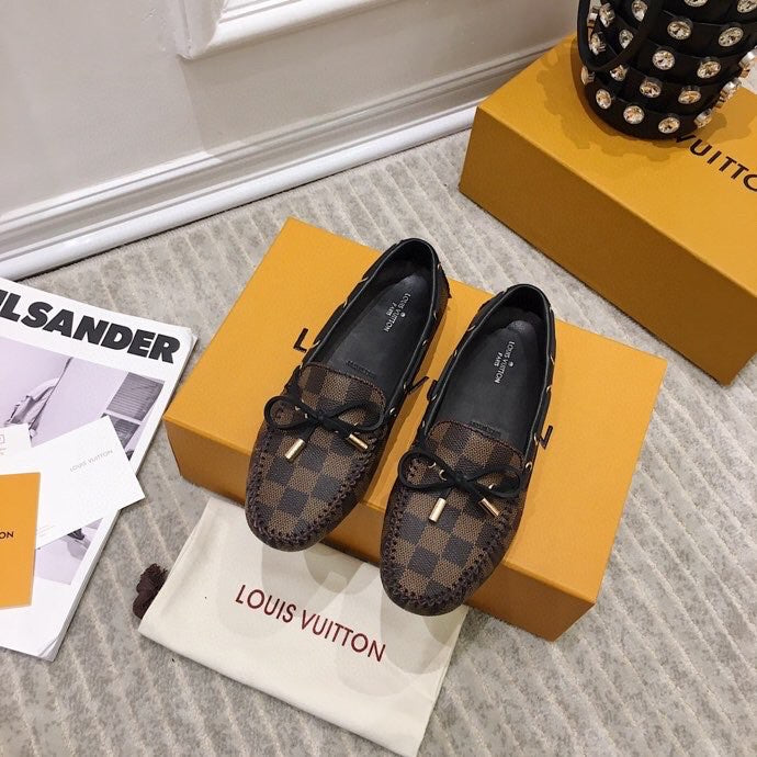 LV WOMEN'S DRIVER MOCCASIN IN EBENE DAMIER  MONOGRAM CALFSKIN - 35