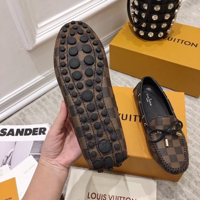 LV WOMEN'S DRIVER MOCCASIN IN EBENE DAMIER  MONOGRAM CALFSKIN - 35