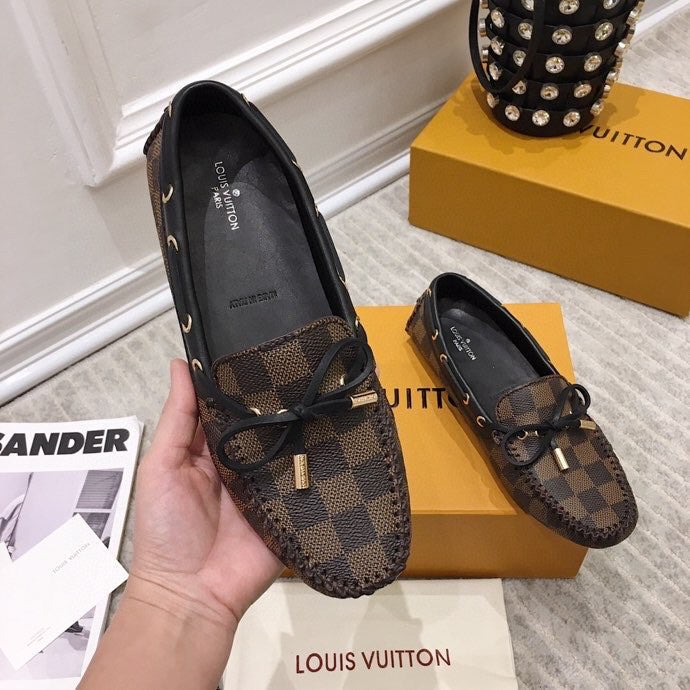 LV WOMEN'S DRIVER MOCCASIN IN EBENE DAMIER  MONOGRAM CALFSKIN - 35