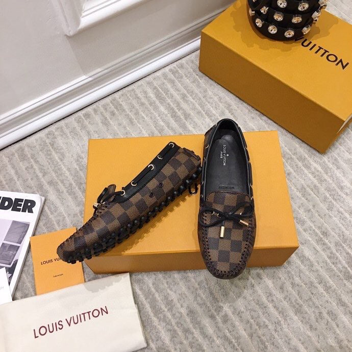 LV WOMEN'S DRIVER MOCCASIN IN EBENE DAMIER  MONOGRAM CALFSKIN - 35