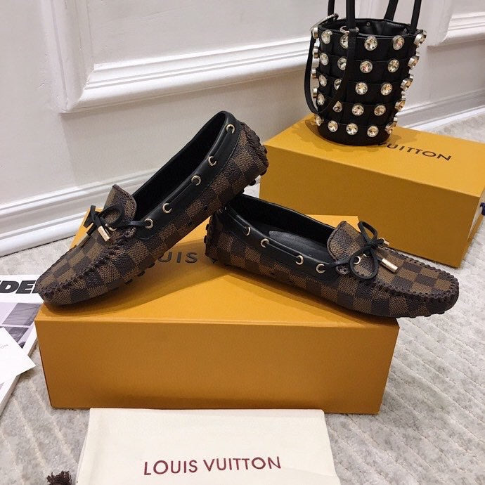 LV WOMEN'S DRIVER MOCCASIN IN EBENE DAMIER  MONOGRAM CALFSKIN - 35