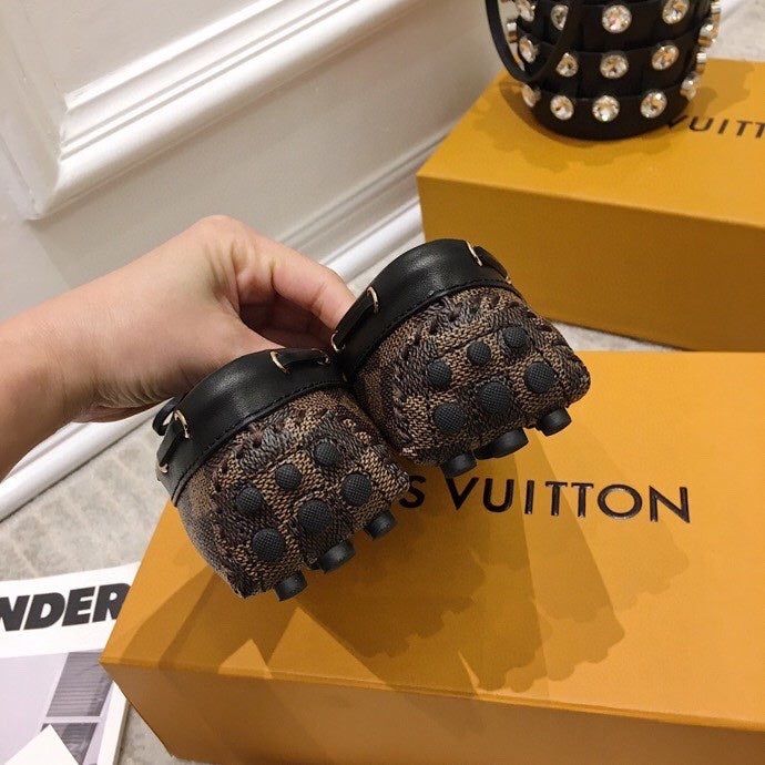LV WOMEN'S DRIVER MOCCASIN IN EBENE DAMIER  MONOGRAM CALFSKIN - 35