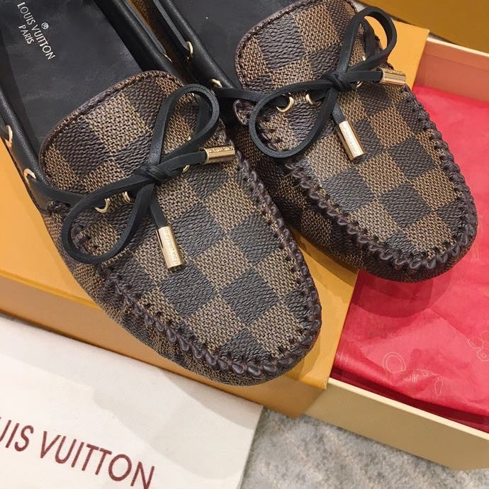 LV WOMEN'S DRIVER MOCCASIN IN EBENE DAMIER  MONOGRAM CALFSKIN - 35