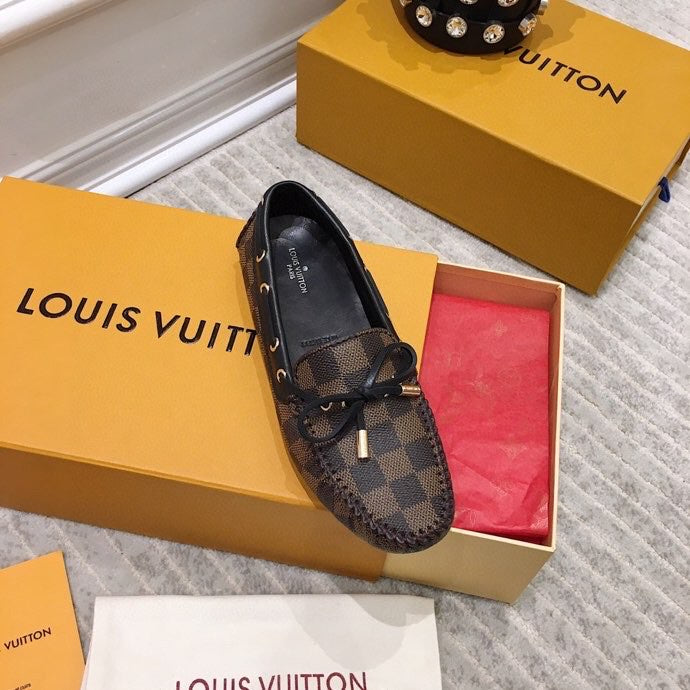 LV WOMEN'S DRIVER MOCCASIN IN EBENE DAMIER  MONOGRAM CALFSKIN - 35