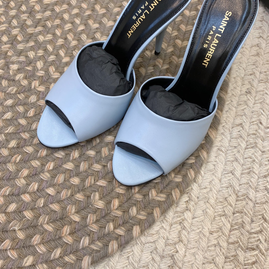 LA 16 HEELED MULES IN SKY BLUE SMOOTH LAMBSKIN - 34