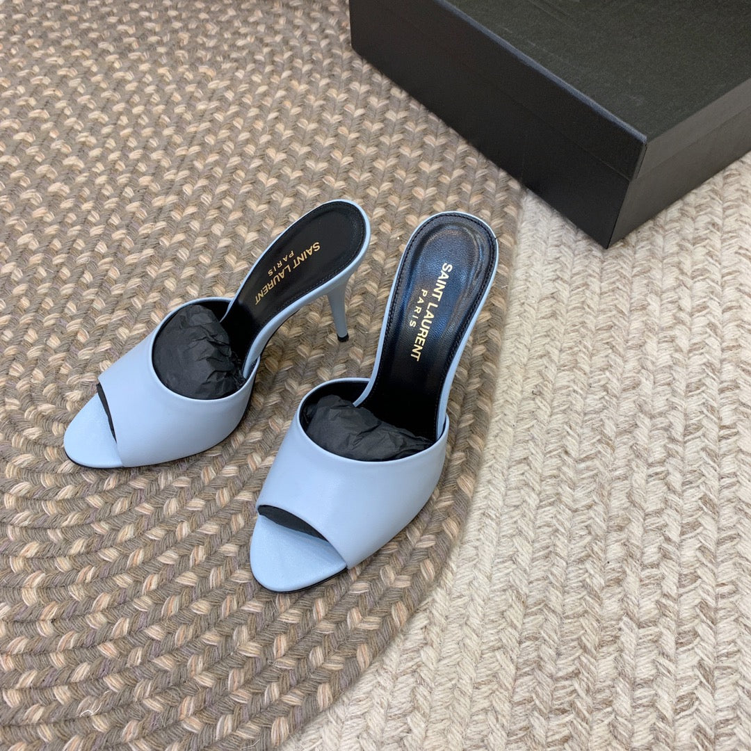 LA 16 HEELED MULES IN SKY BLUE SMOOTH LAMBSKIN - 34