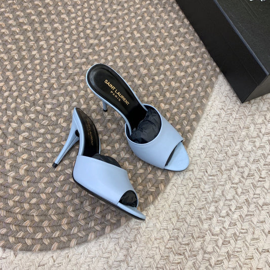 LA 16 HEELED MULES IN SKY BLUE SMOOTH LAMBSKIN - 34