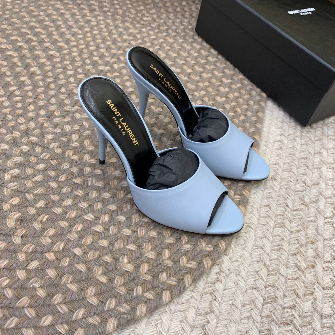 LA 16 HEELED MULES IN SKY BLUE SMOOTH LAMBSKIN - 34