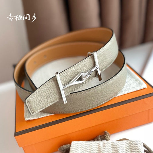 JUMBO BELT SILVER BUCKLE & REVERSIBLE CAMEL BROWN AND ORANGE LEATHER STRAP 32MM - 30