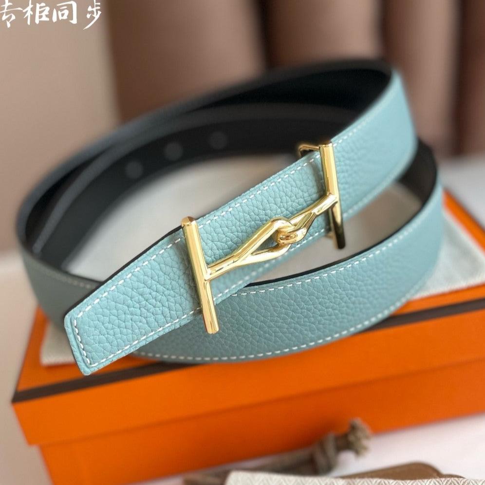 JUMBO BELT GOLD BUCKLE & REVERSIBLE ASH GREEN AND BLACK LEATHER STRAP 32MM - 30
