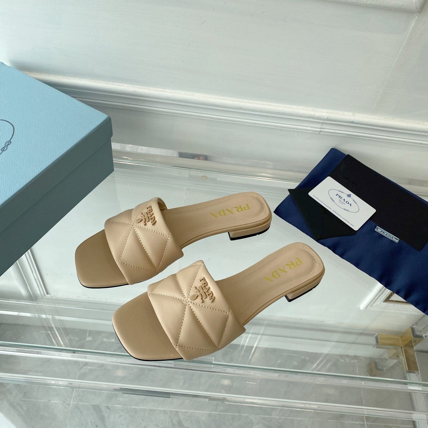 Pra Slide 25 Quilted Beige leather - 35