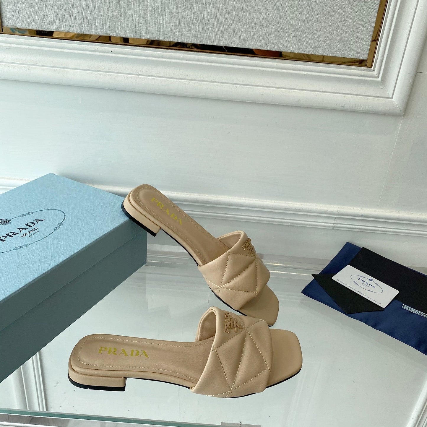 Pra Slide 25 Quilted Beige leather - 35