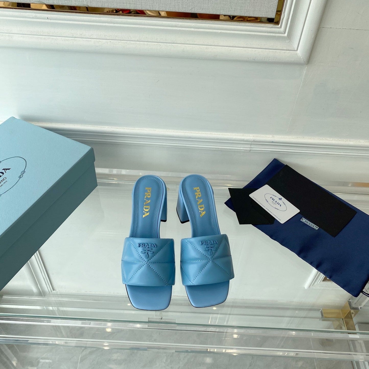 Pra Heeled Sandal 65 Square Sole Quilted Sky Blue Leather - 35
