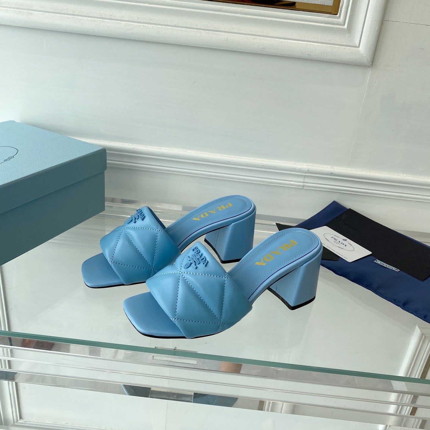 Pra Heeled Sandal 65 Square Sole Quilted Sky Blue Leather - 35