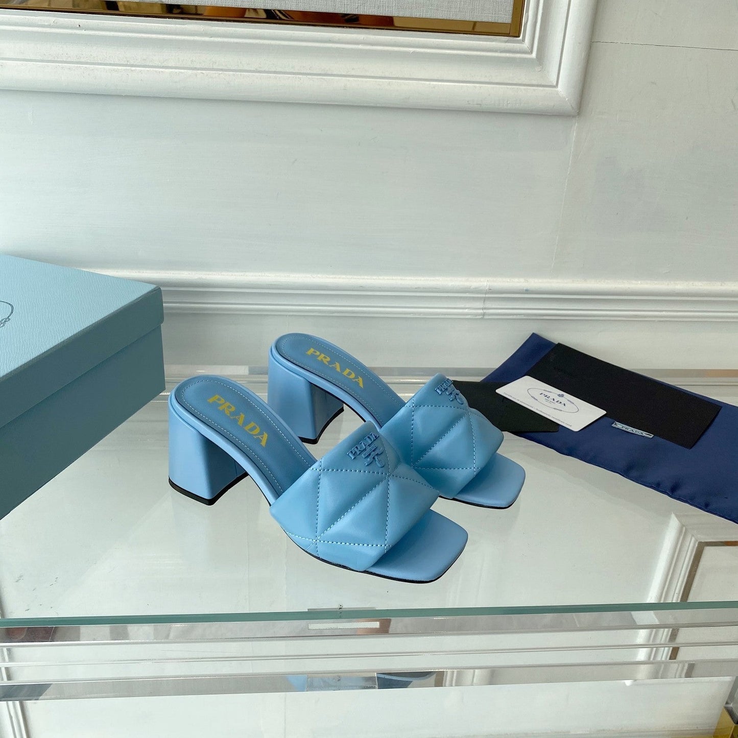 Pra Heeled Sandal 65 Square Sole Quilted Sky Blue Leather - 35