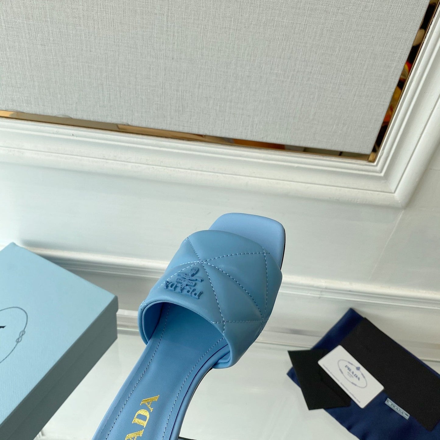Pra Heeled Sandal 65 Square Sole Quilted Sky Blue Leather - 35