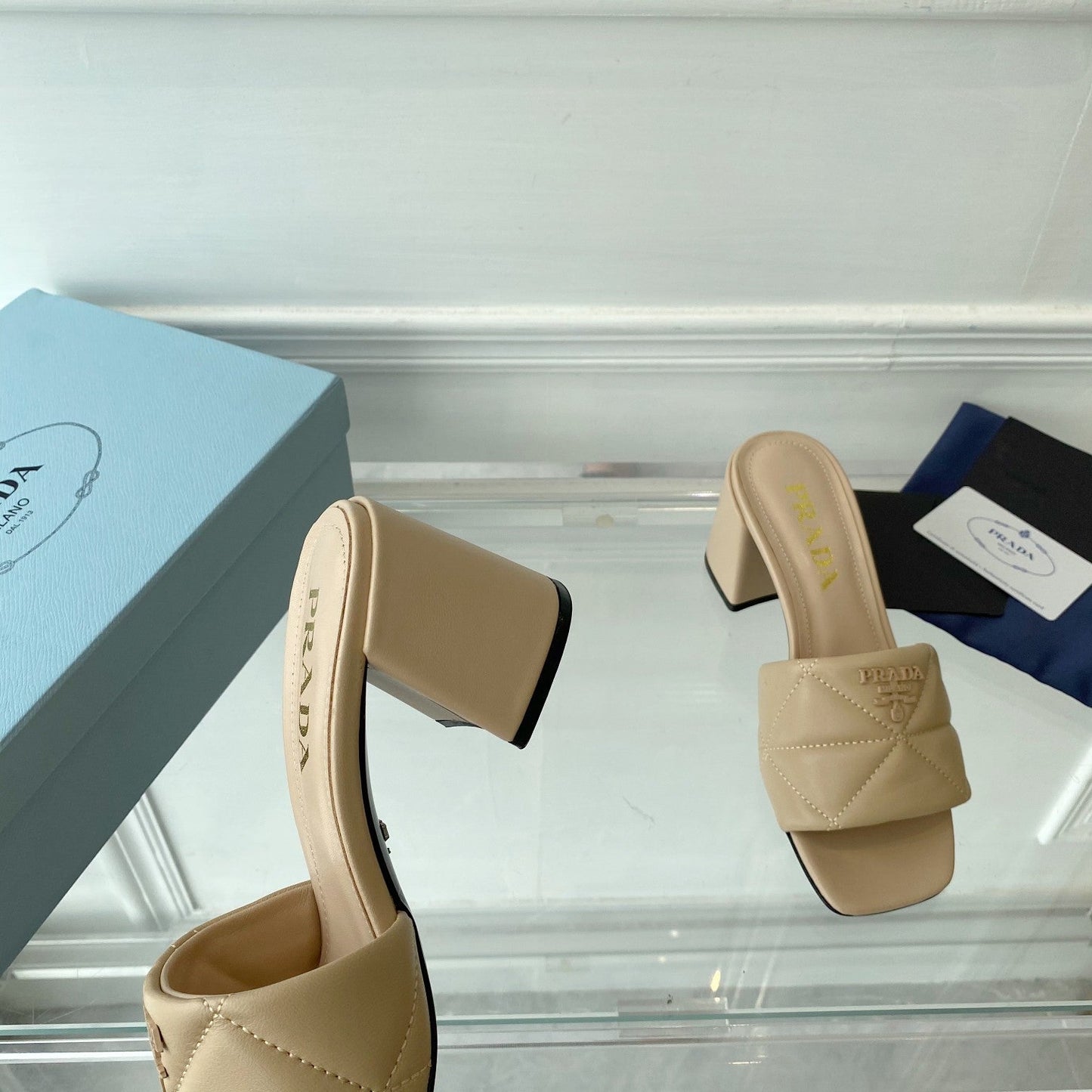 Pra Heeled Sandal 65 Square Sole Quilted Beige Leather - 35