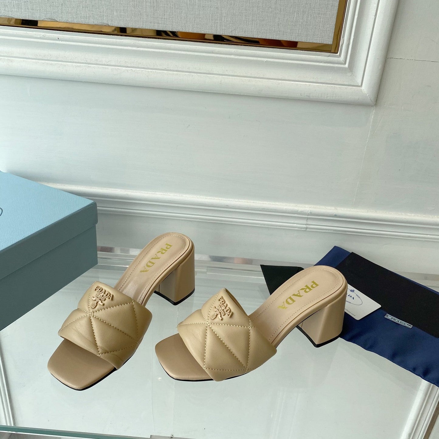 PRA QUILTED NAPPA HEELED SANDALS BEIGE LAMBSKIN - 35