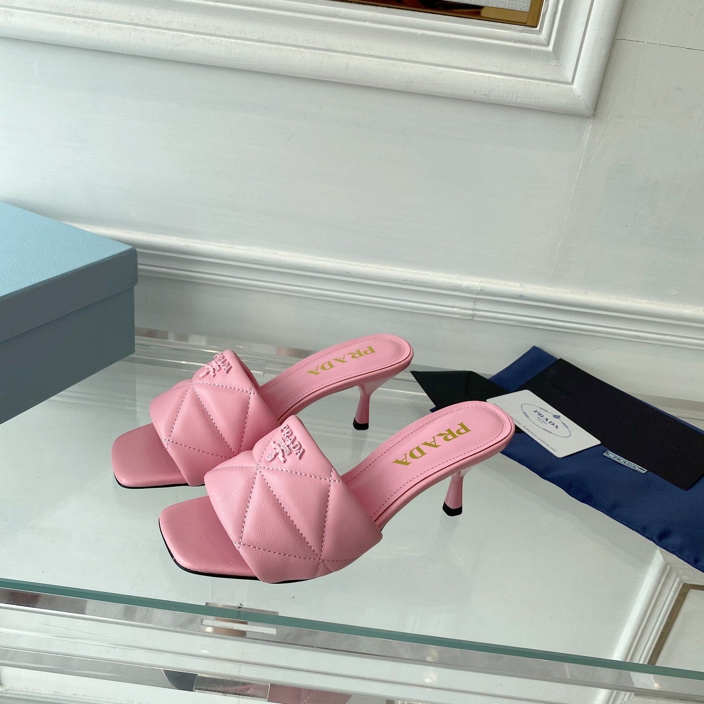 PRA QUILTED HIGH HEELS SANDALS 65 PINK LAMBSKIN - 35