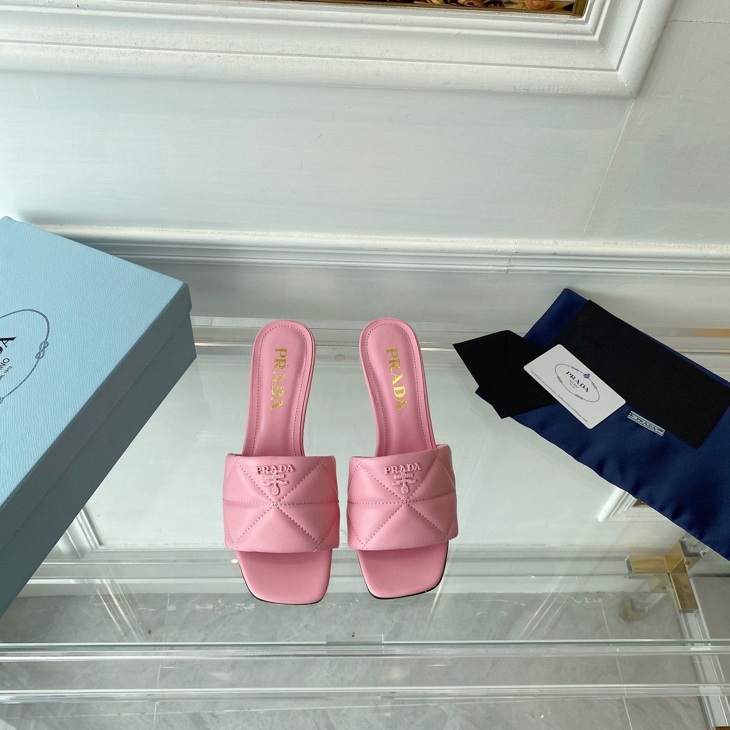 PRA QUILTED HIGH HEELS SANDALS 65 PINK LAMBSKIN - 35