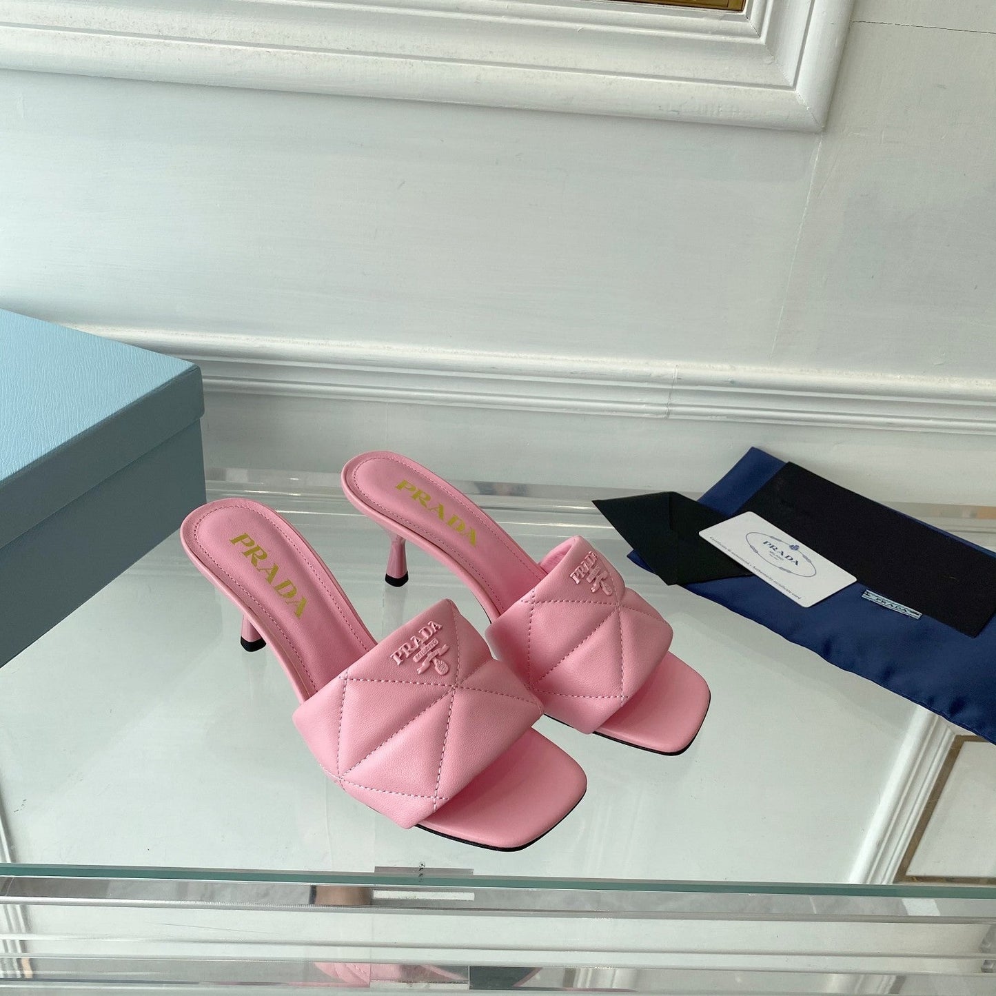 PRA QUILTED HIGH HEELS SANDALS 65 PINK LAMBSKIN - 35