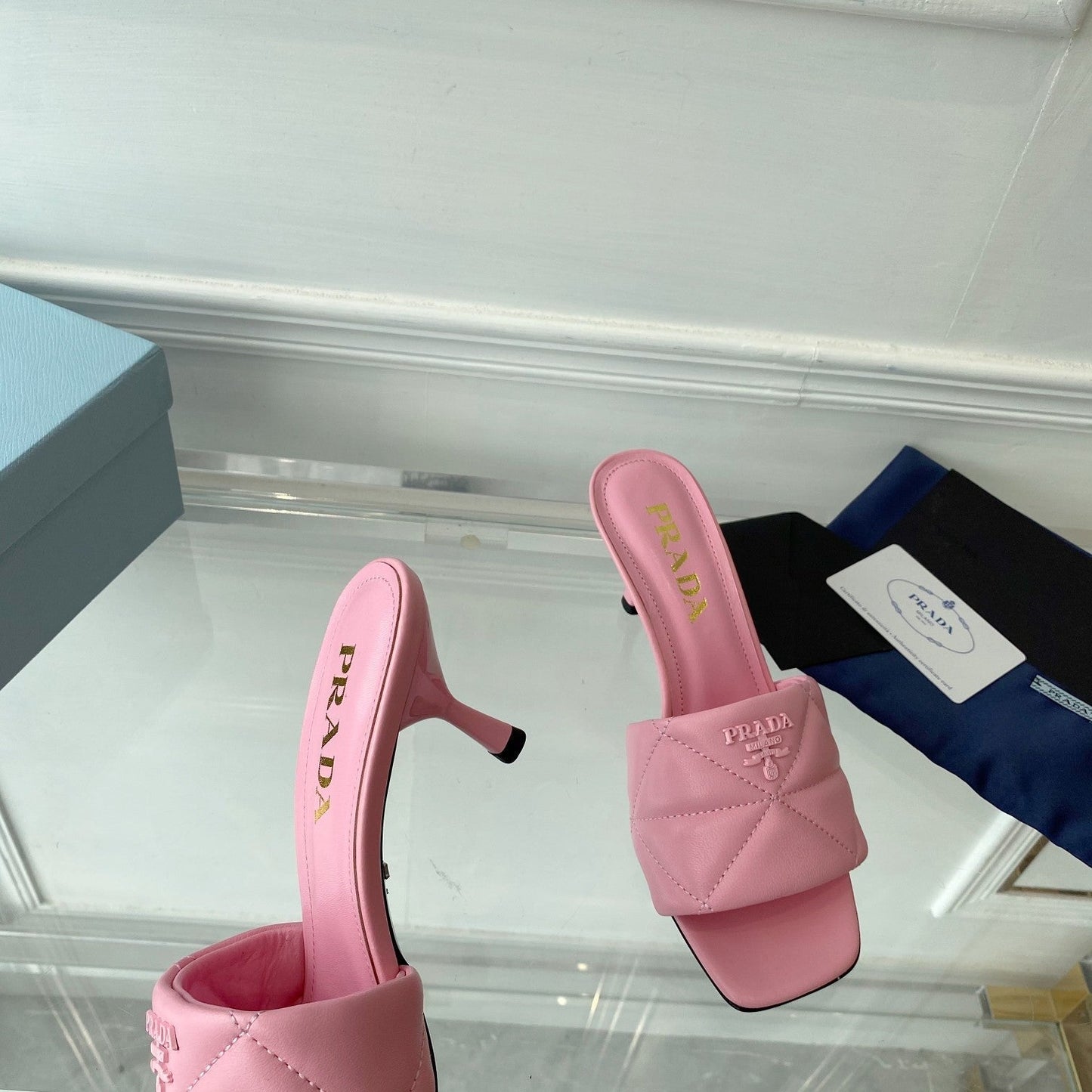 PRA QUILTED HIGH HEELS SANDALS 65 PINK LAMBSKIN - 35
