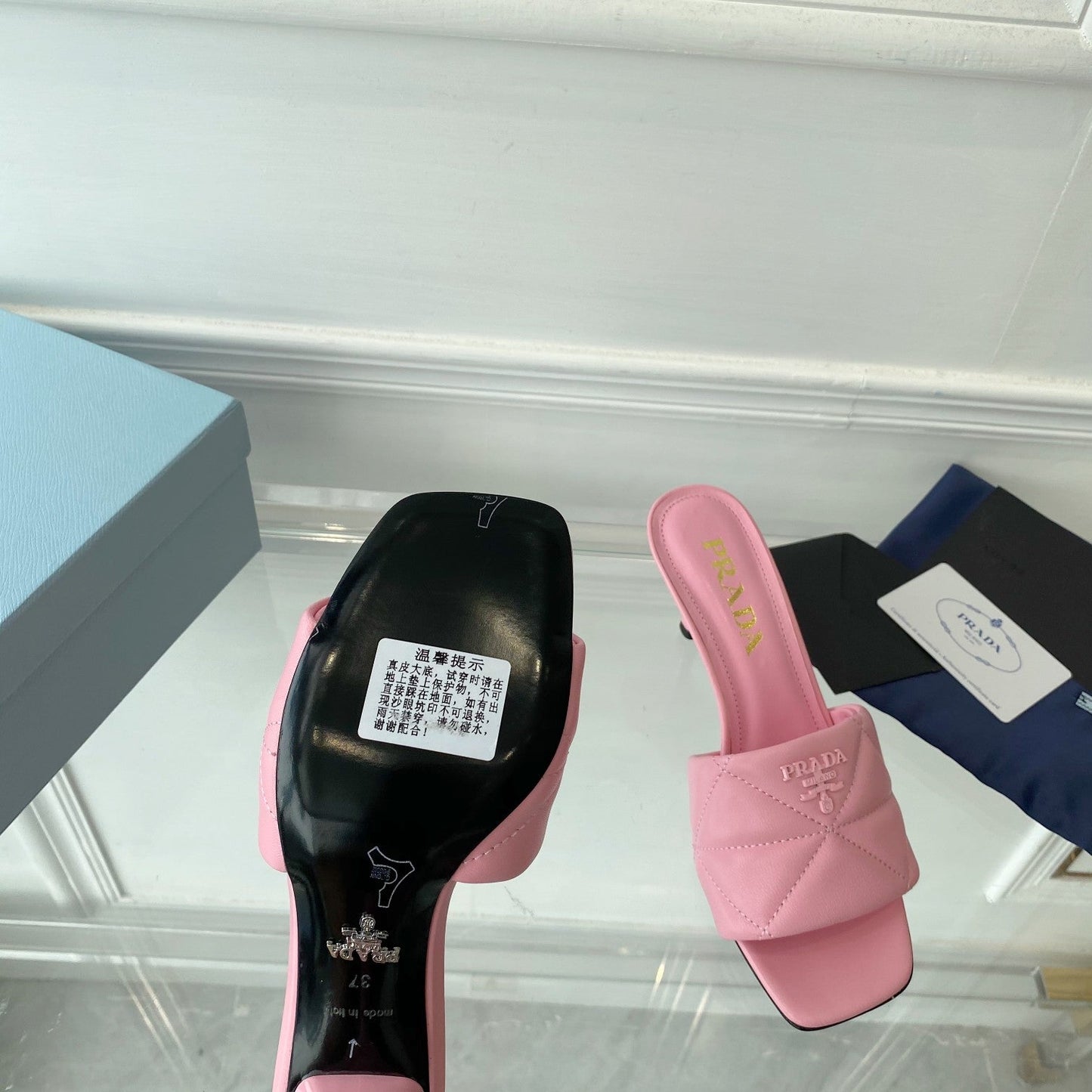 PRA QUILTED HIGH HEELS SANDALS 65 PINK LAMBSKIN - 35