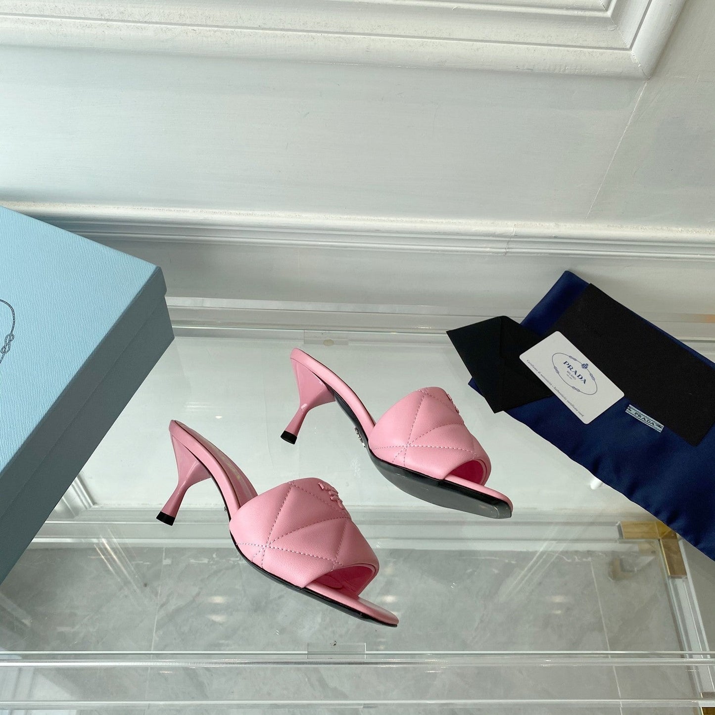 PRA QUILTED HIGH HEELS SANDALS 65 PINK LAMBSKIN - 35