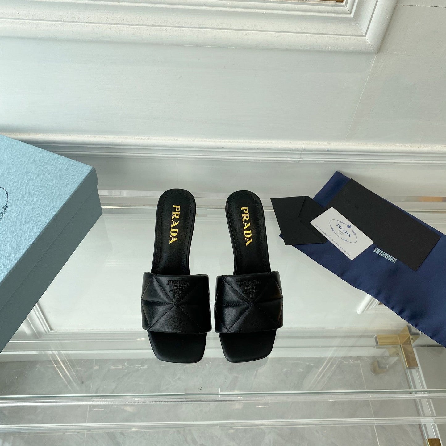 PRA QUILTED HIGH HEELS SANDALS 65 BLACK LAMBSKIN - 35