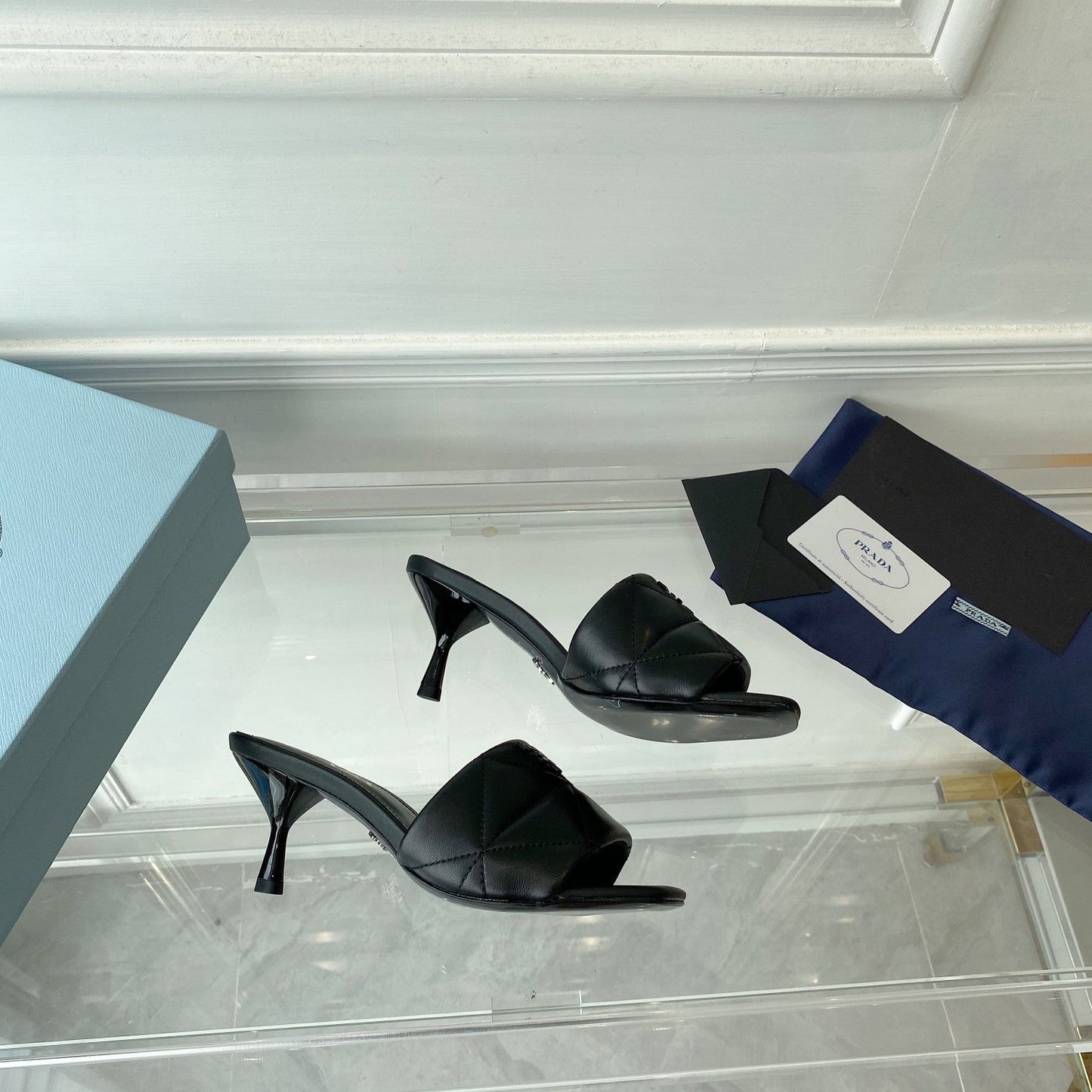 PRA QUILTED HIGH HEELS SANDALS 65 BLACK LAMBSKIN - 35