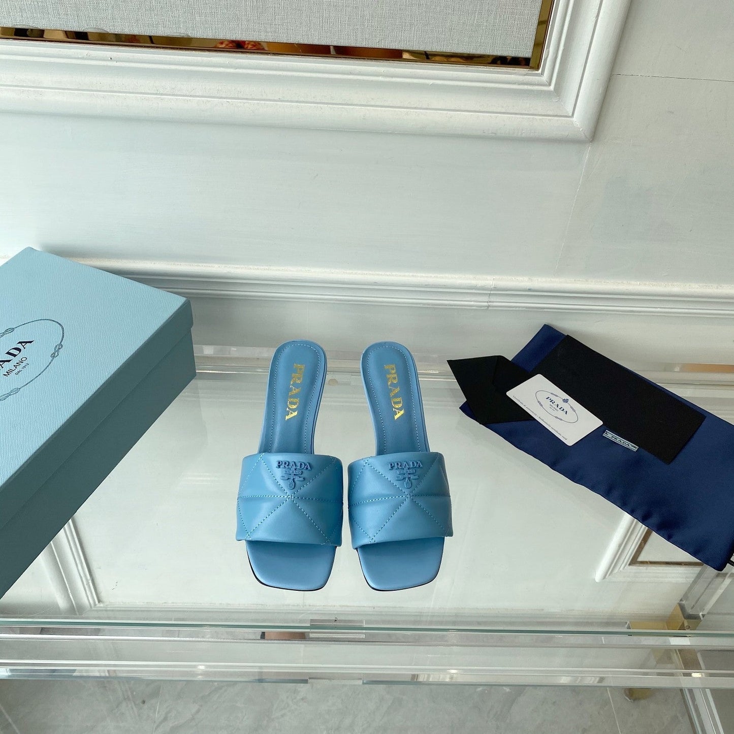PRA QUILTED HIGH HEELS SANDALS 65 SKY LAMBSKIN - 35