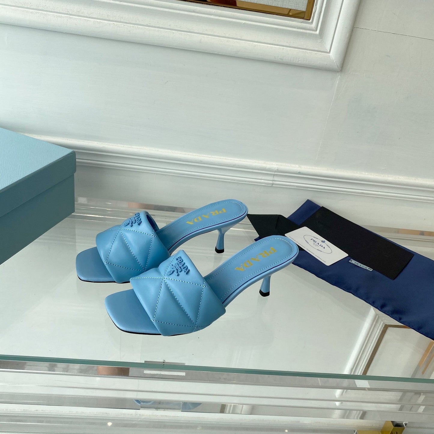 PRA QUILTED HIGH HEELS SANDALS 65 SKY LAMBSKIN - 35