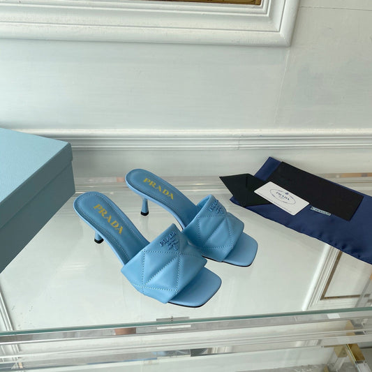 Pra Heeled Sandal 65 Pointed Sole Quilted Sky Blue Leather - 35